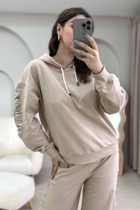 SET HOODIE+TUTA PËR FEMRA NË NGJYRËN BEZHË - 6