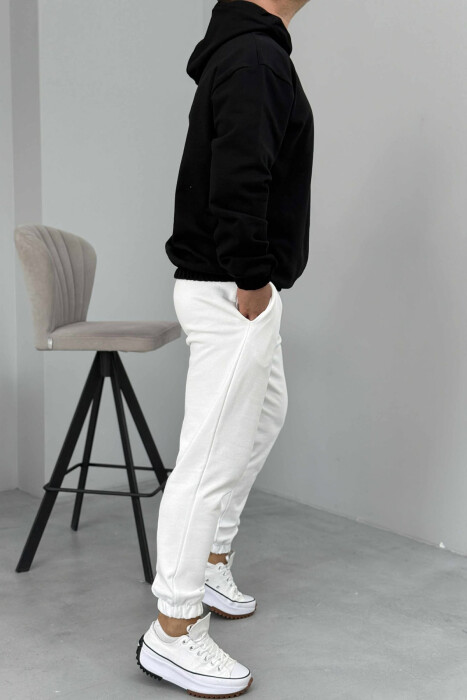 SET I THJESHTË HOODIE+TUTA PËR MESHKUJ NË NGJYRËN E BARDHË+E ZEZË - 4