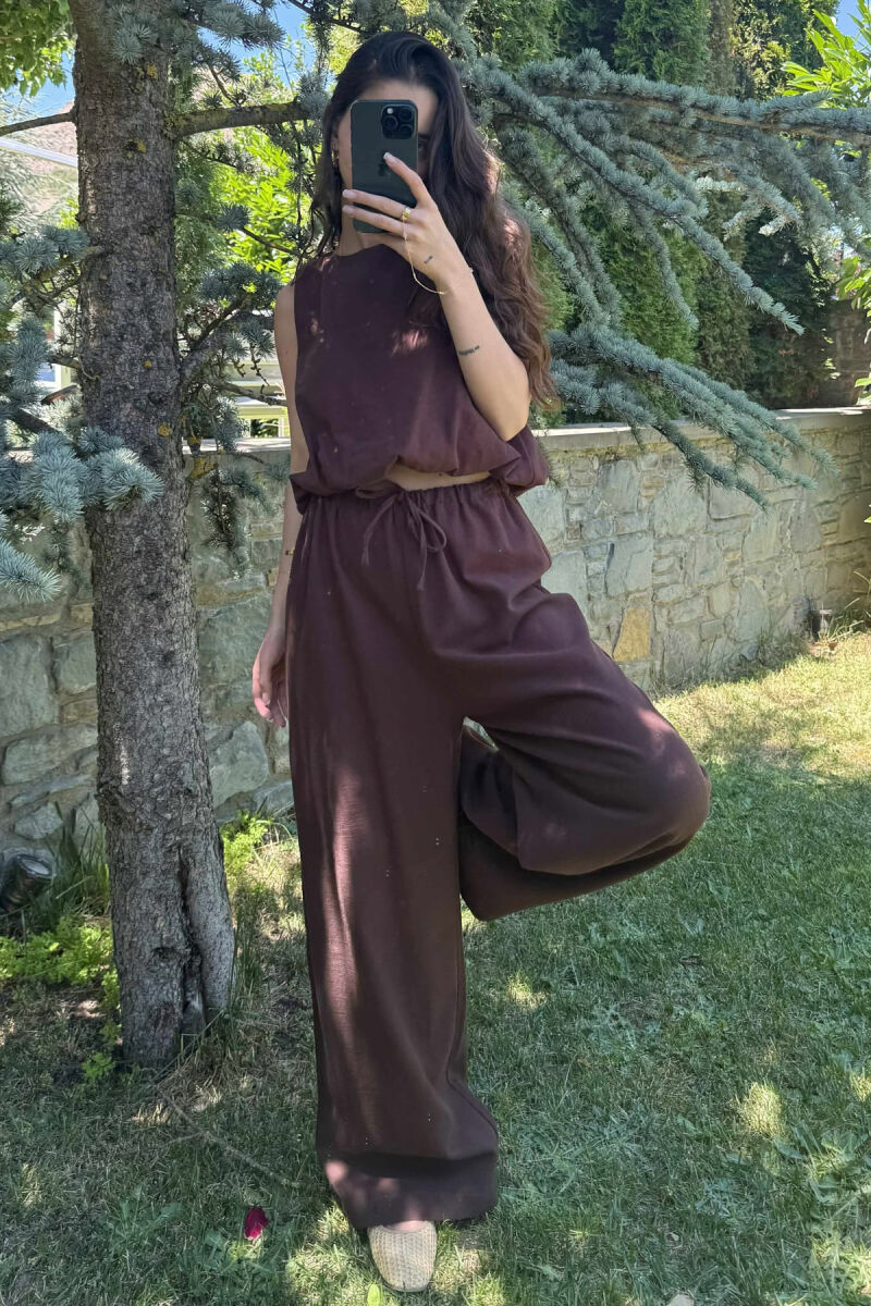 SET I THJESHTË KANATIERE+PANTALLONA PËR FEMRA NË NGJYRËN KAFE E ERRËT - 2