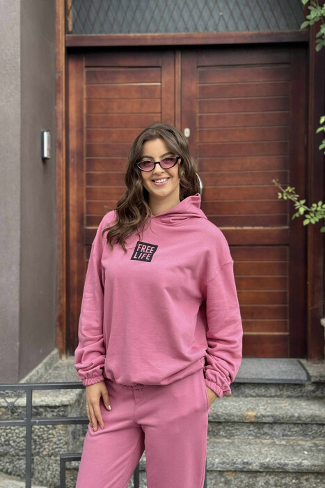 SET I THJESHTË ME SHKRIME HOODIE+TUTA PËR FEMRA NË NGJYRËN LEJLA E ZBARDHUR - 7