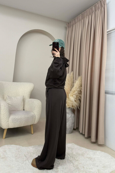 SET I THJESHTE NJE NGJYRESH HOODIE + TUTA PER FEMRA NE NGJYRE KAFE - 5