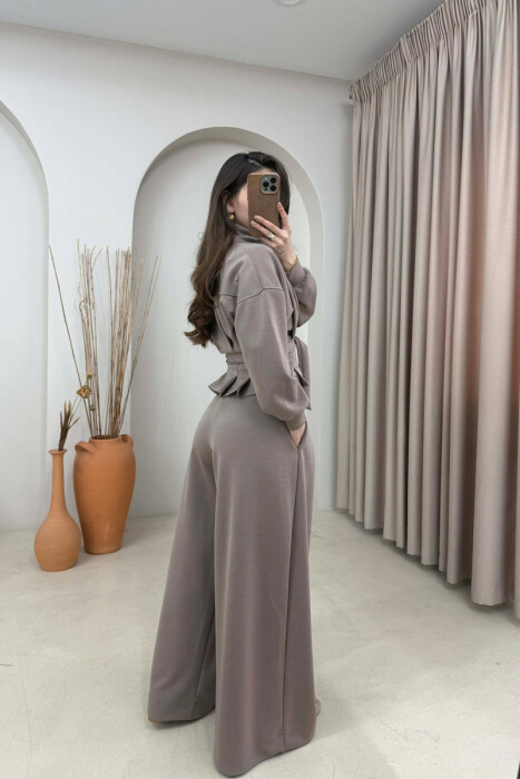 SET I THJESHTE NJE NGJYRESH XHAKETE + PANTALLONA PER FEMRA NE NGJYRE KAFE - 4