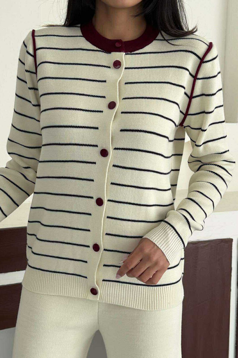 SET I THJESHTË PULOVËR ME VIJA+PANTALLONA PËR FEMRA NË NGJYRË KREM ME VISHNJË - 2