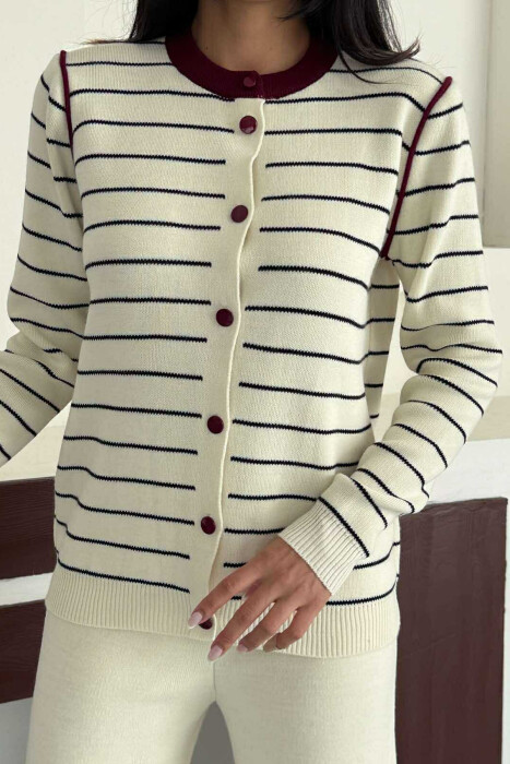 SET I THJESHTË PULOVËR ME VIJA+PANTALLONA PËR FEMRA NË NGJYRË KREM ME VISHNJË - 5