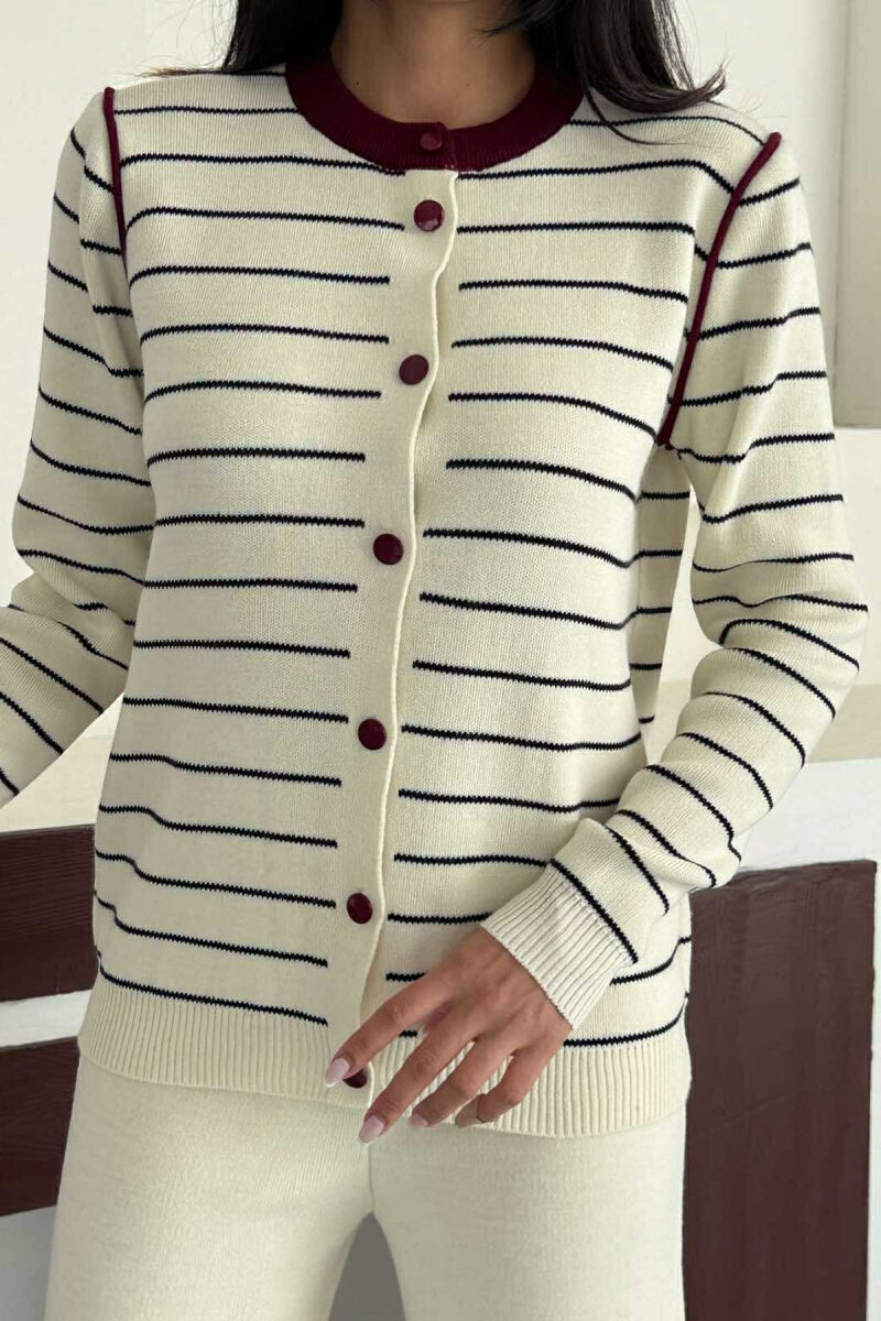 SET I THJESHTË PULOVËR ME VIJA+PANTALLONA PËR FEMRA NË NGJYRË KREM ME VISHNJË - 5