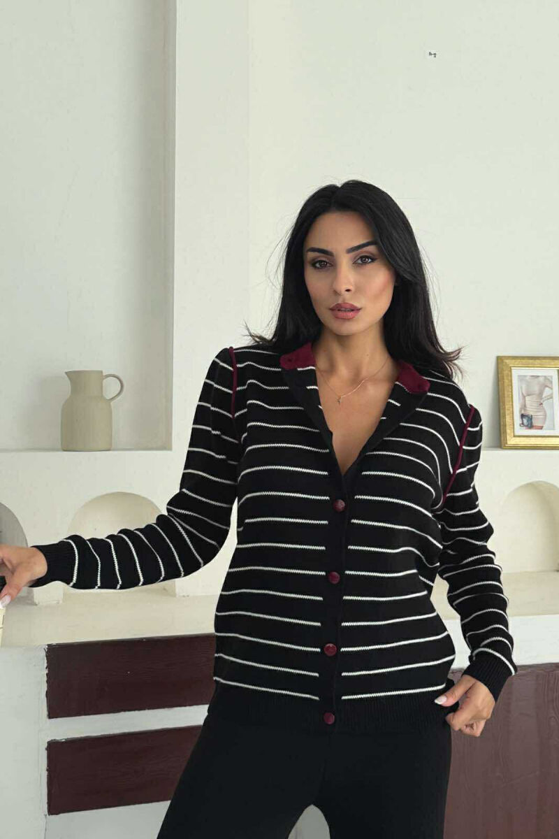 SET I THJESHTË PULOVËR ME VIJA+PANTALLONA PËR FEMRA NË NGJYRË TË ZEZË ME VISHNJË - 5