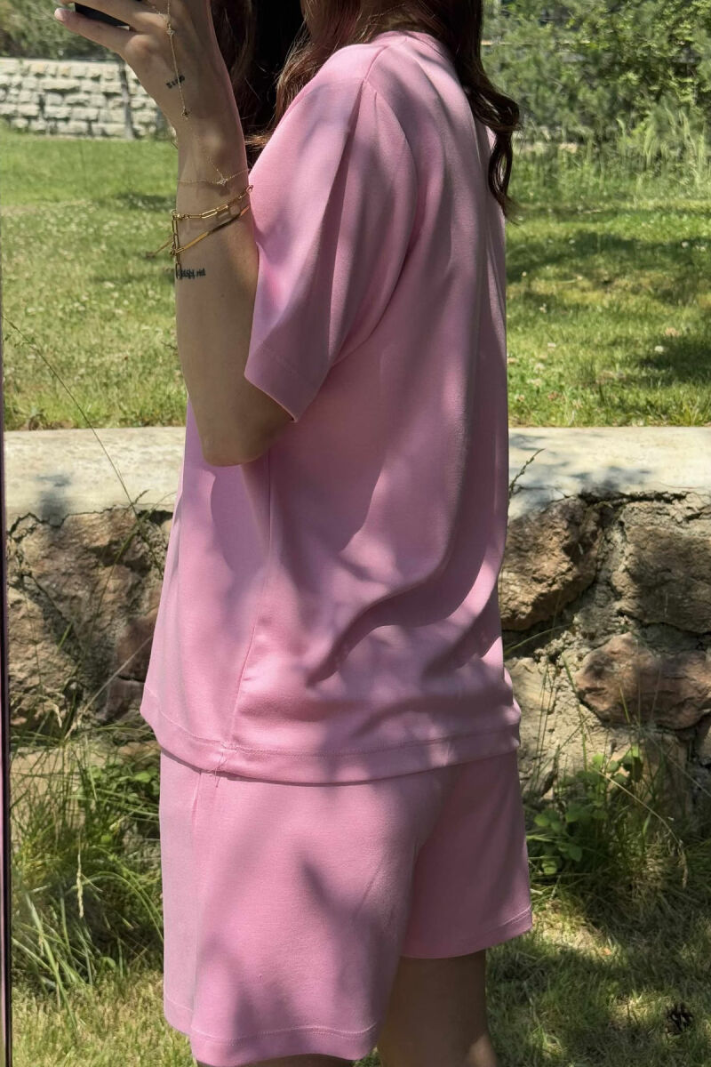 SET I THJESHTË T-SHIRT+PANTALLONA TË SHKURTRA PËR FEMRA NË NGJYRËN ROZË - 4