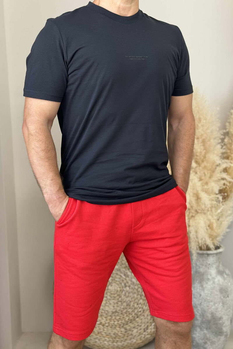 SET ME SHKRIME T-SHIRT+PANTALLONA TË SHKURTRA PËR MESHKUJ NË NGJYRËN E ZEZË+E KUQE - 2