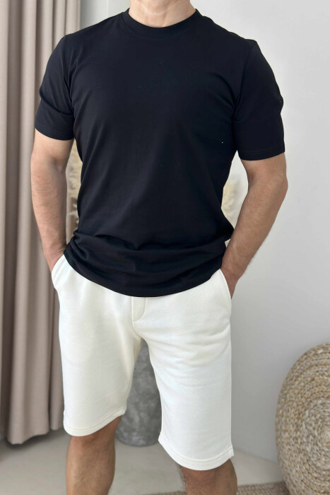 SET I THJESHTË T-SHIRT+PANTALLONA TË SHKURTRA PËR MESHKUJ NË NGJYRËN E ZEZË+KREM - 2