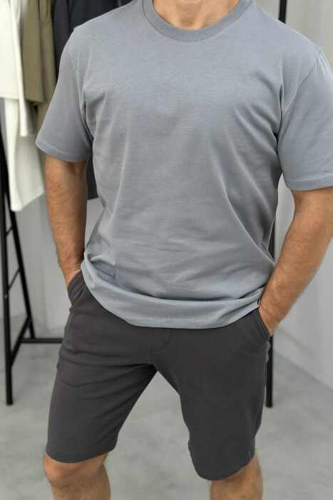 SET I THJESHTË T-SHIRT+PANTALLONA TË SHKURTRA PËR MESHKUJ NË NGJYRËN GRI - 2