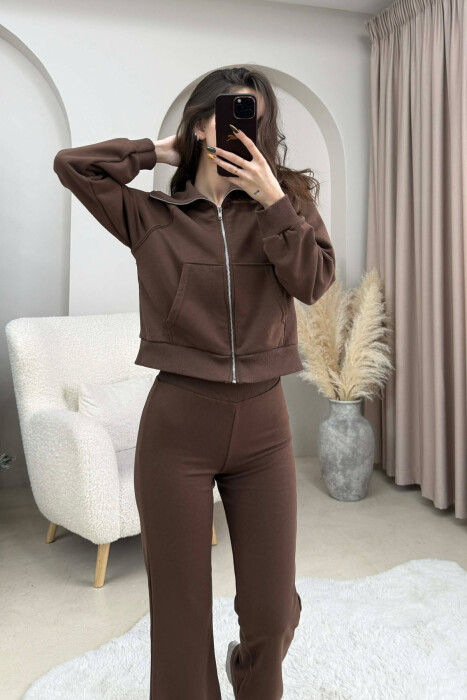 SET I THJESHTE XHAKETE E SHKURTER+ PANTALLONA PER FEMRA NE NGJYRE KAFE - 2