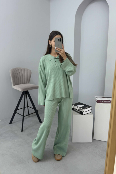 SET I THURRUR NJË NGJYRËSH TRIKO ME JAKË POLO+PANTALLONA PËR FEMRA NË NGJYRË MENTE - 1