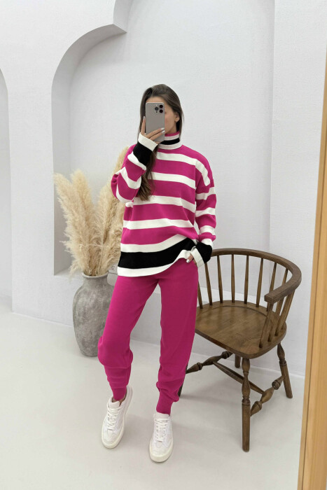 SET I THURRUR TRIKO ME JAKË GOLF DHE VIJA+PANTALLONA PËR FEMRA NË NGJYRË CIKLAMI - 2