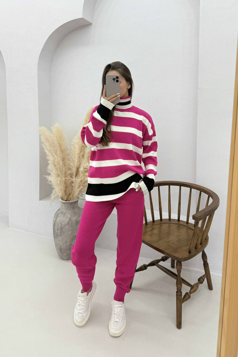 SET I THURRUR TRIKO ME JAKË GOLF DHE VIJA+PANTALLONA PËR FEMRA NË NGJYRË CIKLAMI - 2