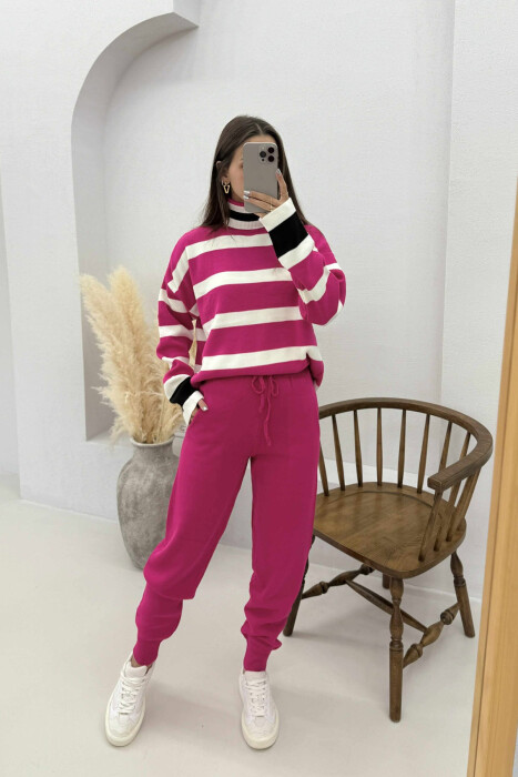 SET I THURRUR TRIKO ME JAKË GOLF DHE VIJA+PANTALLONA PËR FEMRA NË NGJYRË CIKLAMI - 3