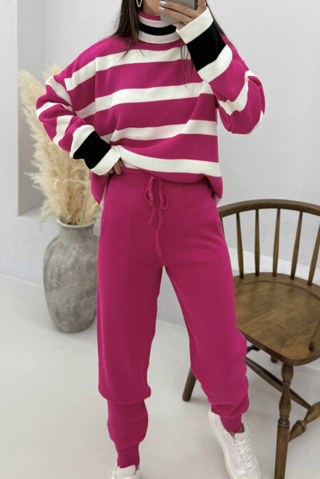 SET I THURRUR TRIKO ME JAKË GOLF DHE VIJA+PANTALLONA PËR FEMRA NË NGJYRË CIKLAMI - 5