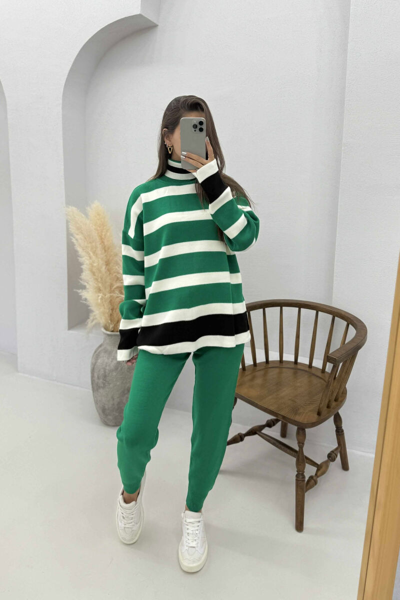 SET I THURRUR TRIKO ME JAKË GOLF DHE VIJA+PANTALLONA PËR FEMRA NË NGJYRË JESHILE - 3