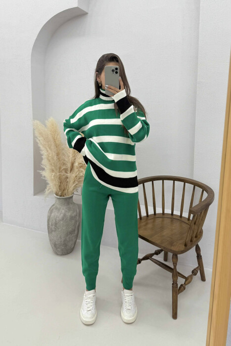 SET I THURRUR TRIKO ME JAKË GOLF DHE VIJA+PANTALLONA PËR FEMRA NË NGJYRË JESHILE - 2