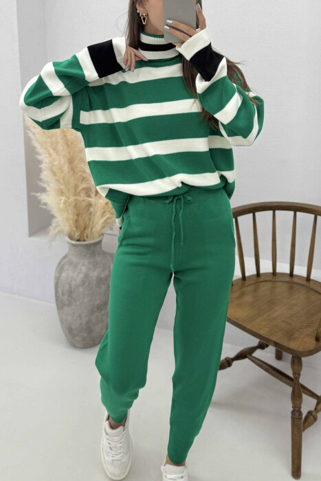 SET I THURRUR TRIKO ME JAKË GOLF DHE VIJA+PANTALLONA PËR FEMRA NË NGJYRË JESHILE - 5