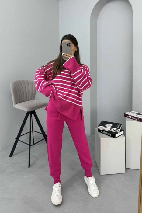 SET I THURRUR TRIKO ME JAKË TË RRUMBULLAKËT DHE VIJA+PANTALLONA PËR FEMRA NË NGJYRË CIKLAMI - 2