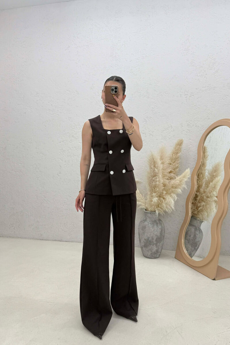 SET JELEK+PANTALLONA PER FEMRA NE NGJYRE KAFE - 1