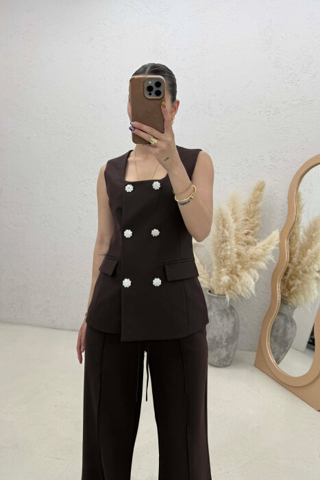 SET JELEK+PANTALLONA PER FEMRA NE NGJYRE KAFE - 2