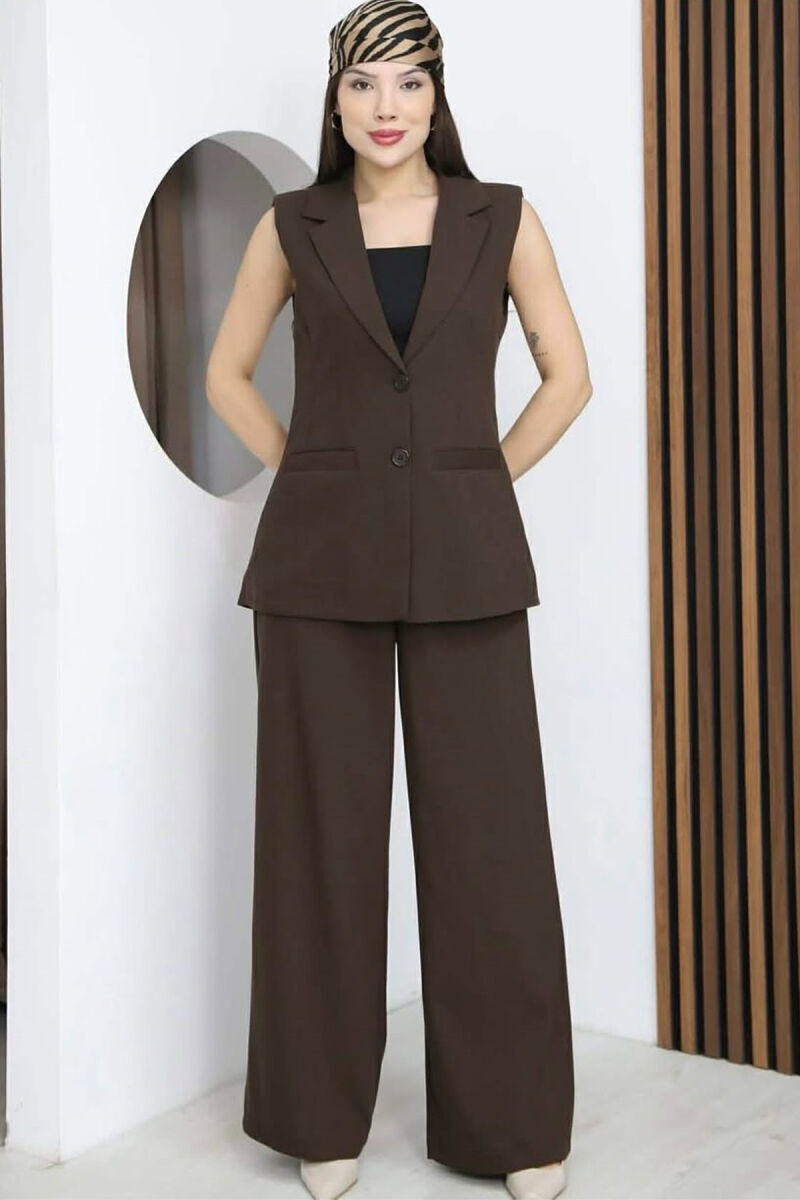 SET JELEK+PANTALLONA PER FEMRA NE NGJYRE KAFE - 1