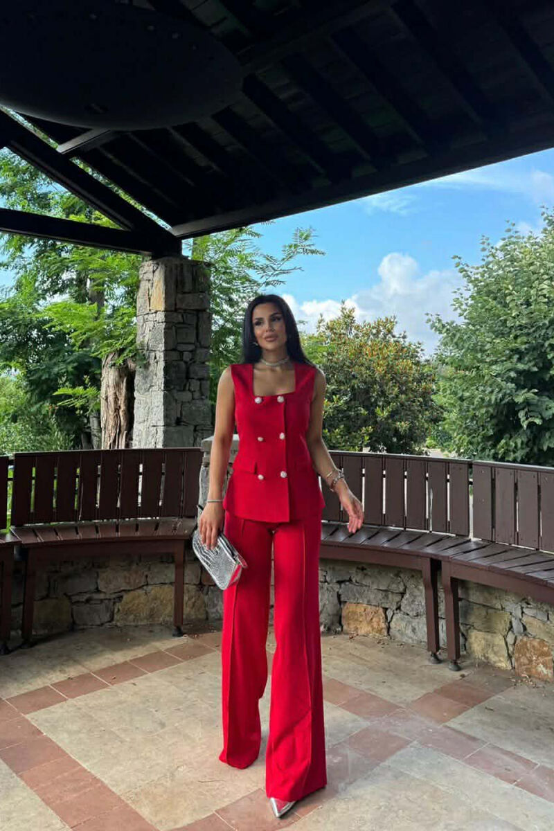SET JELEK+PANTALLONA PER FEMRA NE NGJYRE TE KUQE - 1