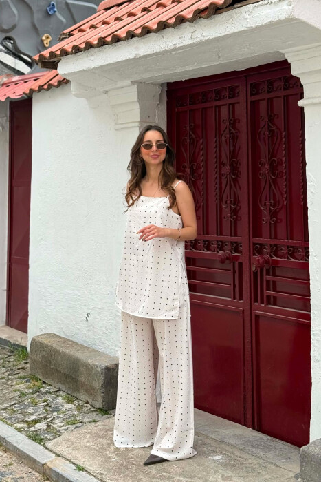 SET KANTJERE+PANTALLONA ME DIZAJN POLKA DOTS PER FEMRA NE NGJYRE KREM - 2
