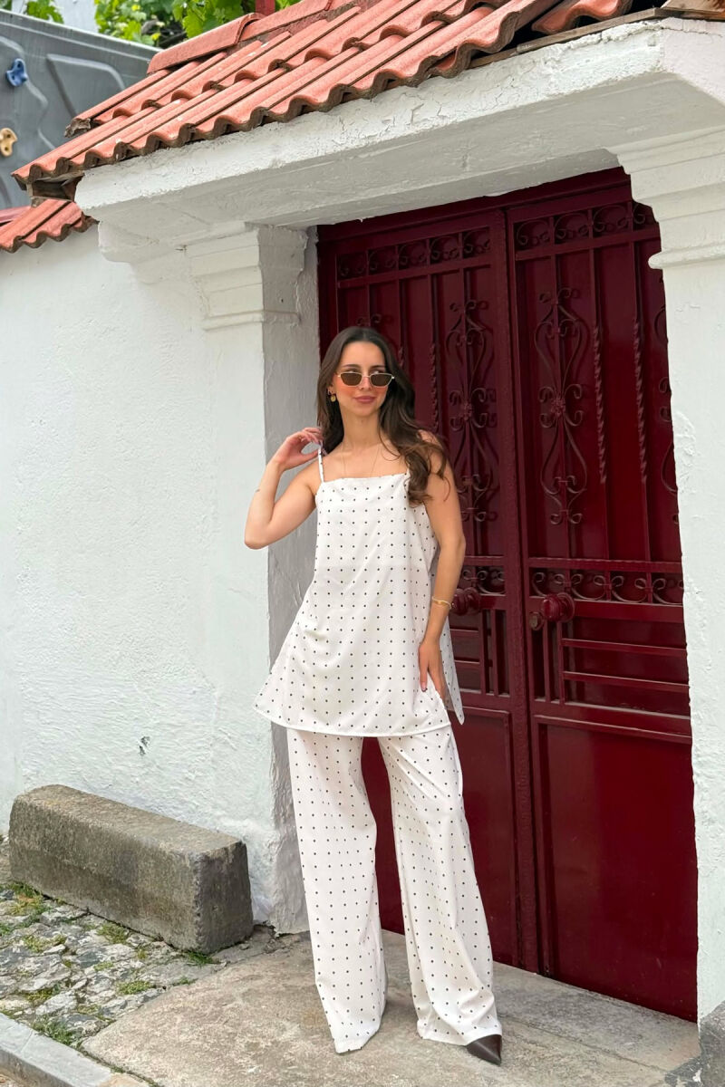 SET KANTJERE+PANTALLONA ME DIZAJN POLKA DOTS PER FEMRA NE NGJYRE KREM - 5