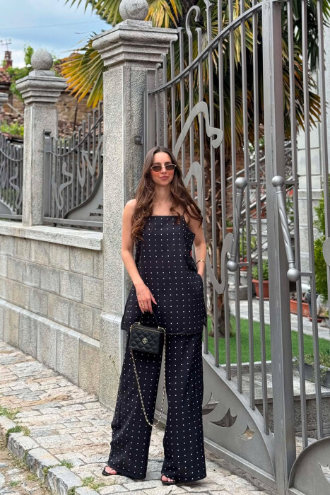 SET KANTJERE+PANTALLONA ME DIZAJN POLKA DOTS PER FEMRA NE NGJYRE TE ZEZE - 1