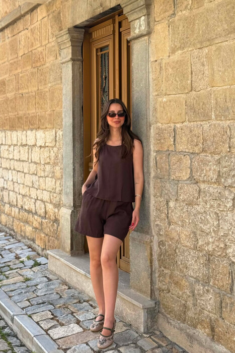 SET KANATJERE+PANTALLONA TE SHKURTA PER FEMRA NE NGJYRE KAFE - 5