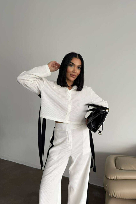 SET KËMISHË E SHKURTËR+PANTALLONA TË THJESHTA PËR FEMRA NË NGJYRË TË BARDHË - 3