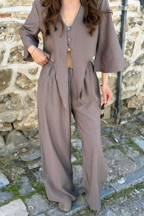 SET KEMISHE ME BUTONA + PANTALLONA PER FEMRA NE NGJYRE GRI TE ERRET - 2