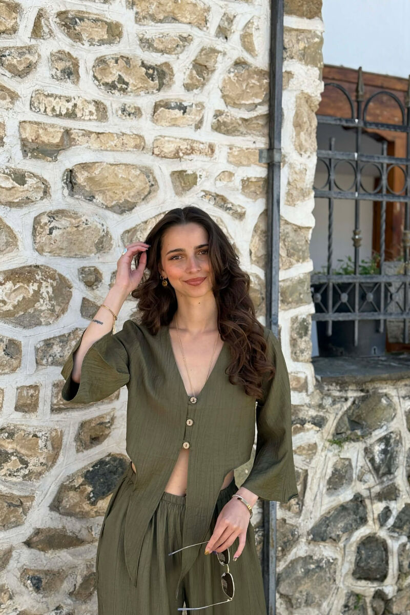  SET KEMISHE ME BUTONA + PANTALLONA PER FEMRA NE NGJYRE JESHILE - 3