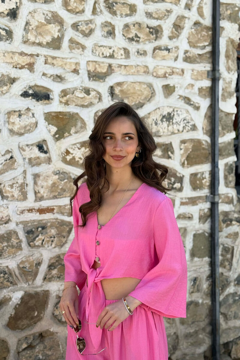  SET KEMISHE ME BUTONA + PANTALLONA PER FEMRA NE NGJYRE ROZE - 2