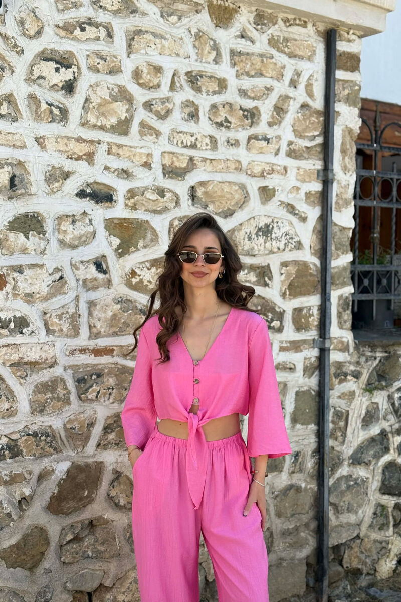  SET KEMISHE ME BUTONA + PANTALLONA PER FEMRA NE NGJYRE ROZE - 4