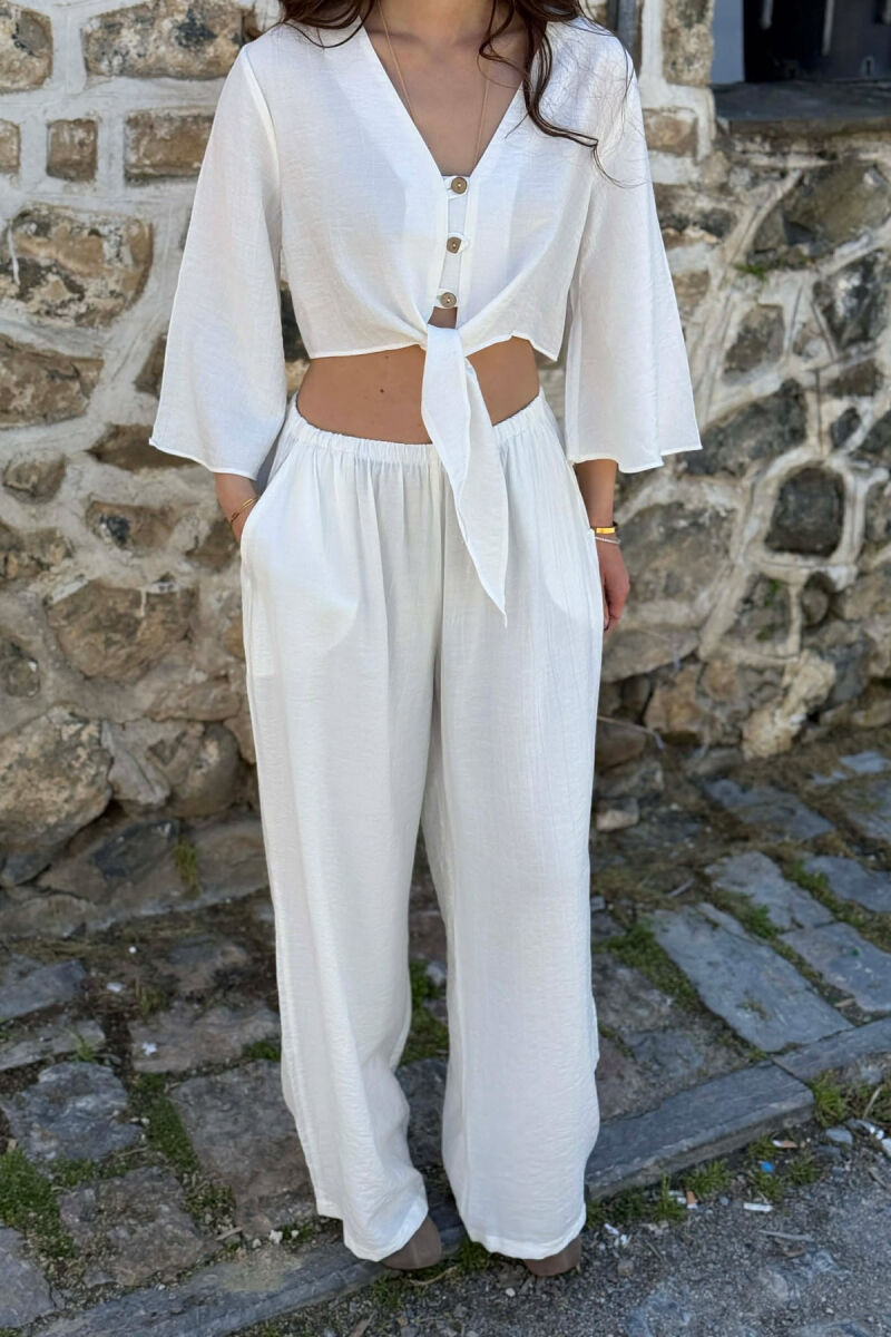  SET KEMISHE ME BUTONA + PANTALLONA PER FEMRA NE NGJYRE TE BARDHE - 2
