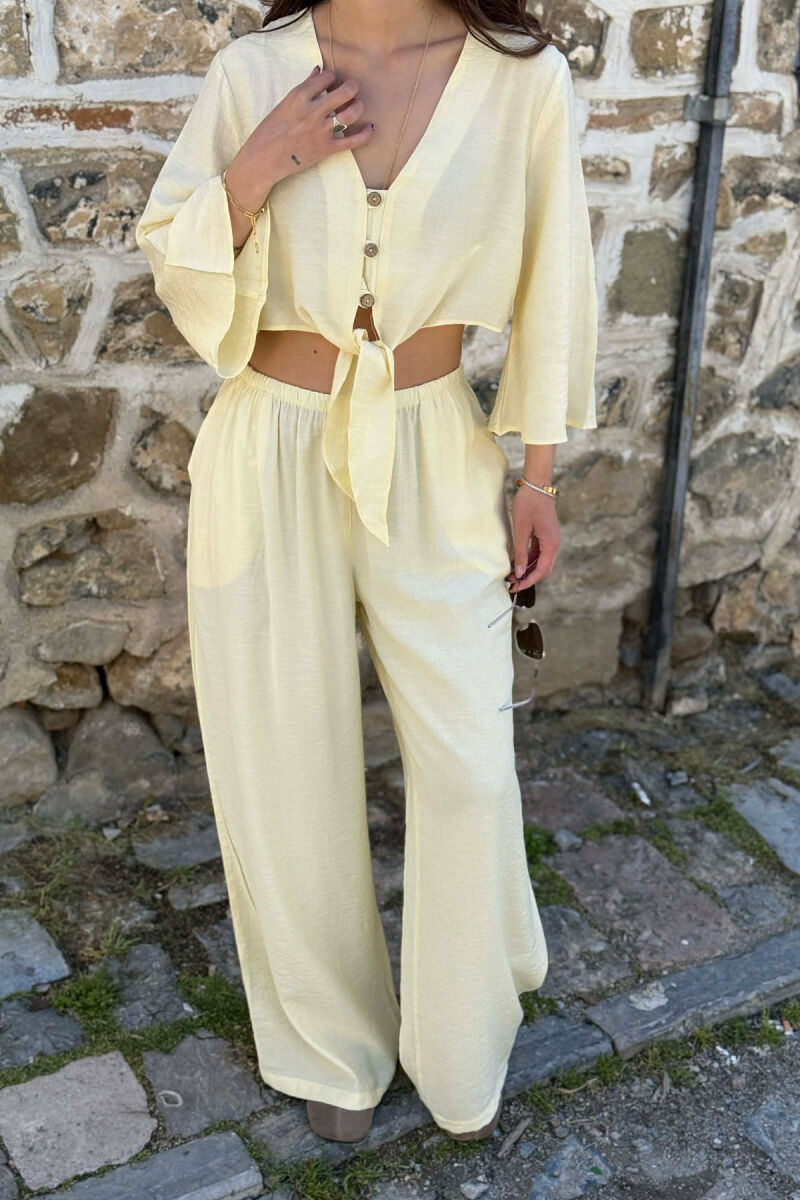  SET KEMISHE ME BUTONA + PANTALLONA PER FEMRA NE NGJYRE TE VERDHE - 3