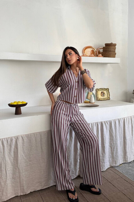 SET KEMISHE+PANTALLONA PER FEMRA NE NGJYRE VISHNJE - 1