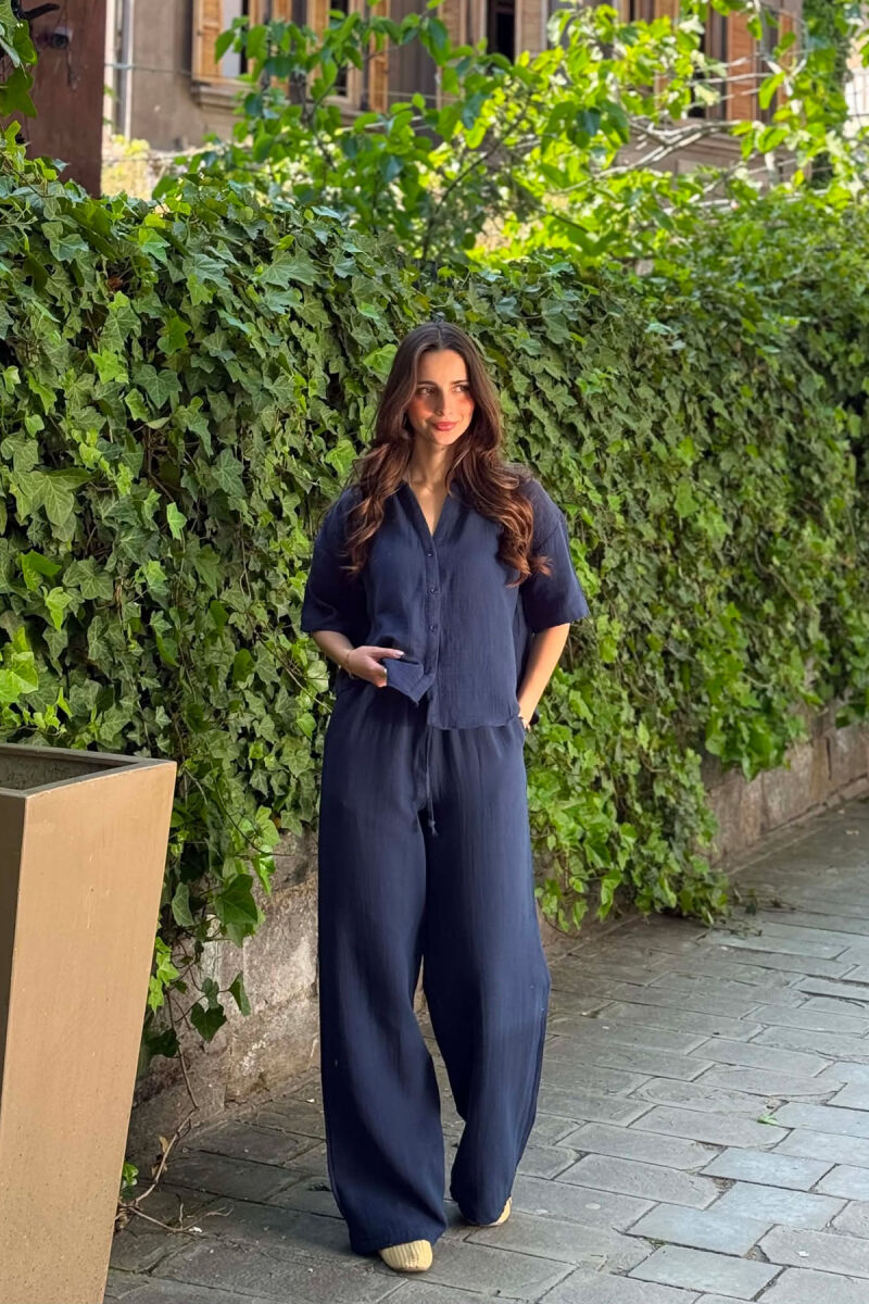 SET LINO NJE NGJYRESH KEMISHE + PANTALLONA PER FEMRA NE NGJYRE BLU - 2