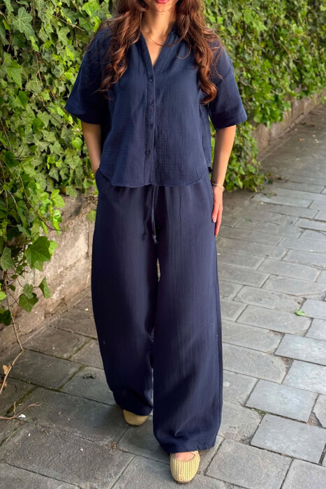 SET LINO NJE NGJYRESH KEMISHE + PANTALLONA PER FEMRA NE NGJYRE BLU - 3