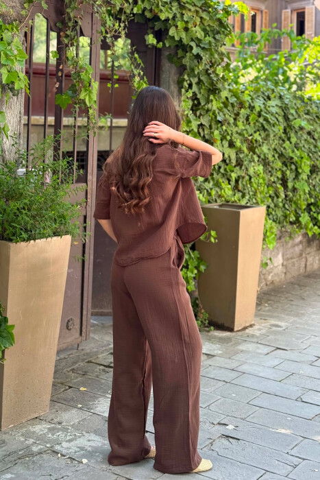 SET LINO NJE NGJYRESH KEMISHE + PANTALLONA PER FEMRA NE NGJYRE KAFE - 4