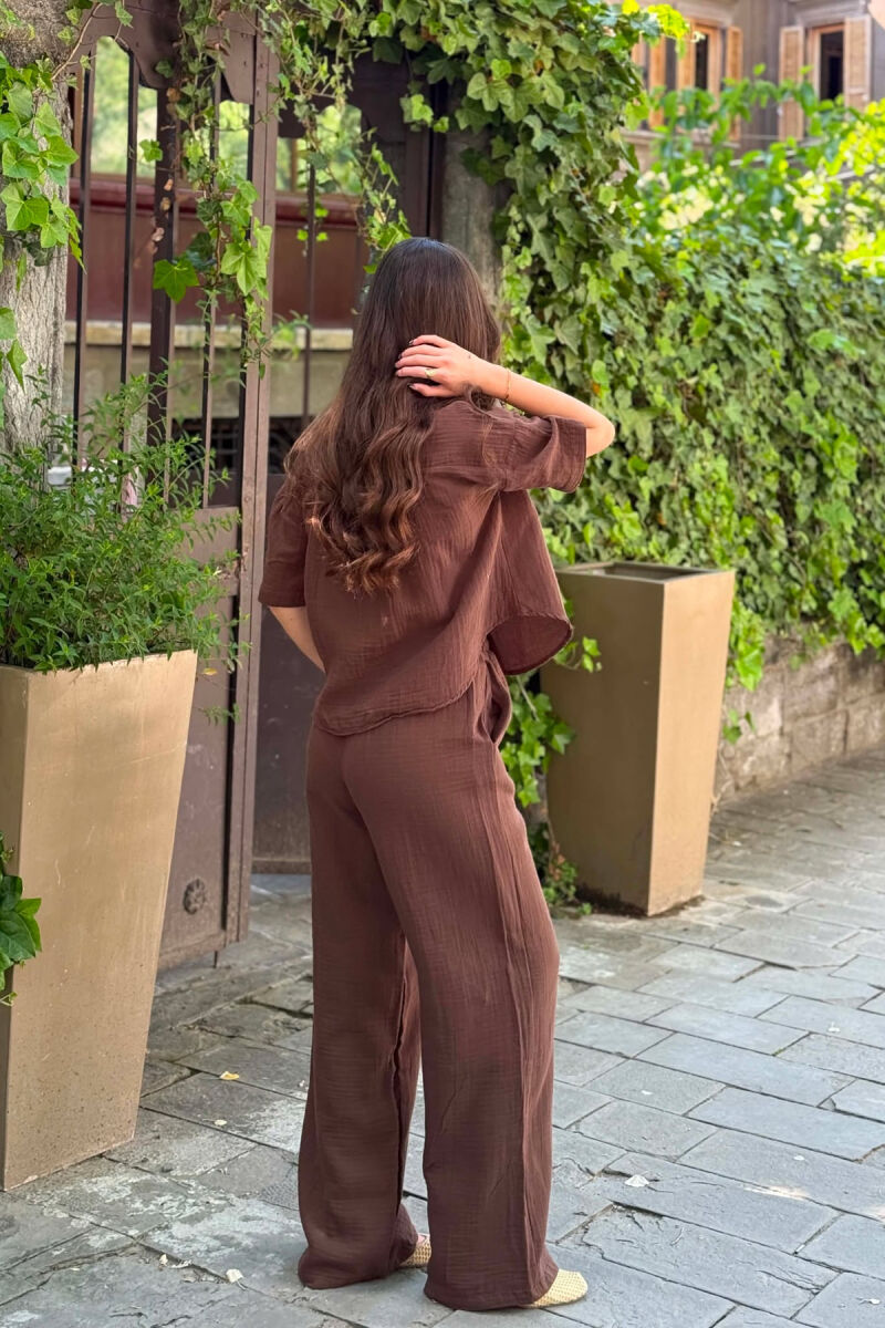 SET LINO NJE NGJYRESH KEMISHE + PANTALLONA PER FEMRA NE NGJYRE KAFE - 4
