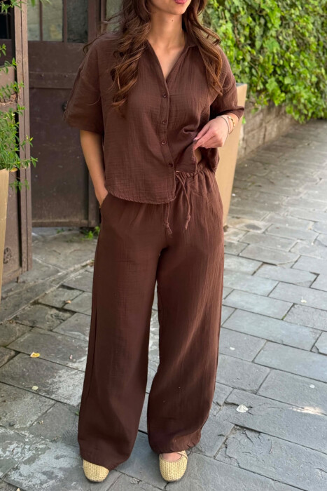 SET LINO NJE NGJYRESH KEMISHE + PANTALLONA PER FEMRA NE NGJYRE KAFE - 5