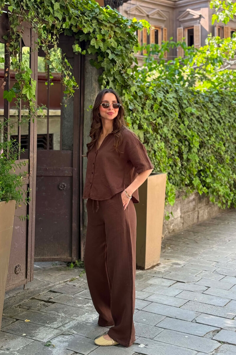 SET LINO NJE NGJYRESH KEMISHE + PANTALLONA PER FEMRA NE NGJYRE KAFE - 7