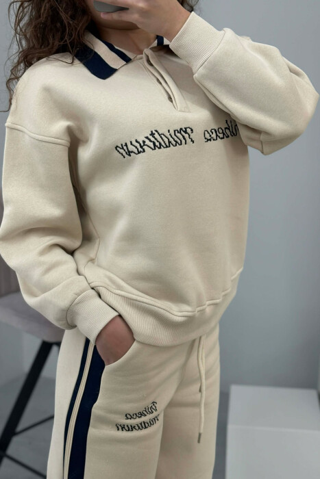 SET ME PUSH BLUZË ME JAKË POLO+TUTA PËR FEMRA NË NGJYRË BEZHË - 4