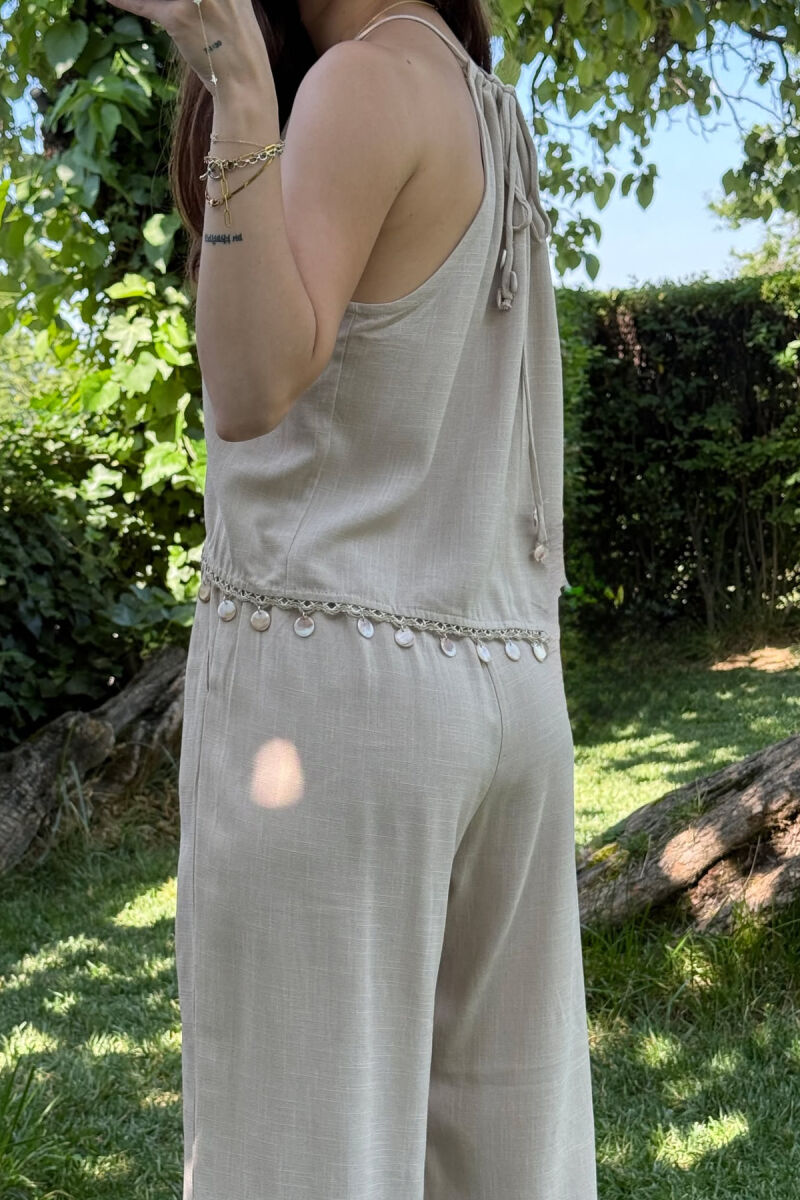 SET ME DETAJE KANATJERE+PANTALLONA PËR FEMRA NË NGJYRËN BEZHË - 5