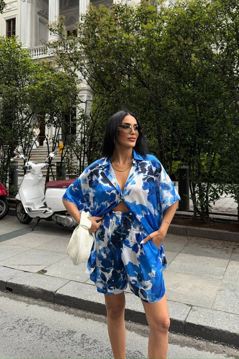 SET ME DIZAJNIN E LULEVE KËMISHË+PANTALLONA TË SHKURTRA PËR FEMRA NË NGJYRËN BLU - 6