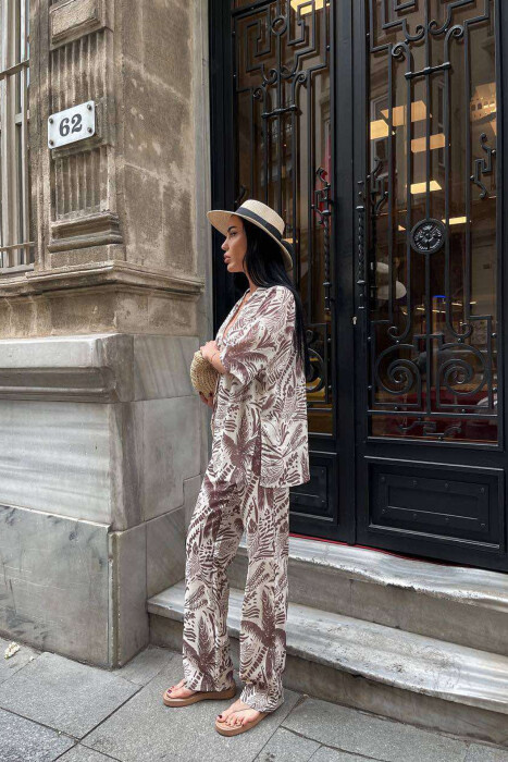 SET ME DIZAJNIN E LULEVE KËMISHË+PANTALLONA PËR FEMRA NË NGJYRËN KREM - 4